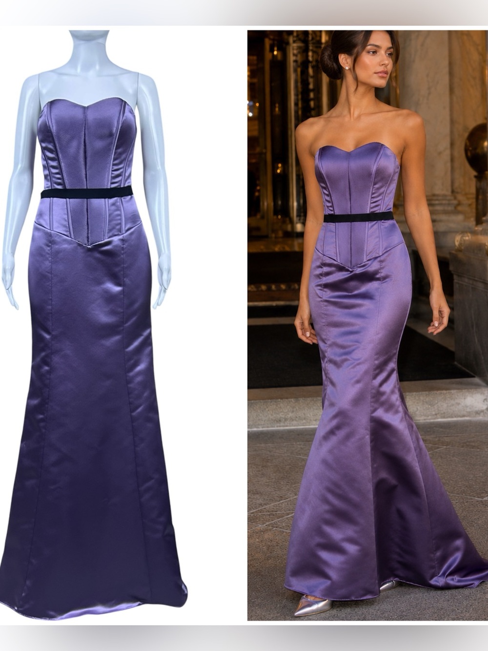 Vintage Vera Wang Strapless Satin Mermaid Gown 6 Sash Waist Formal Wedding Event